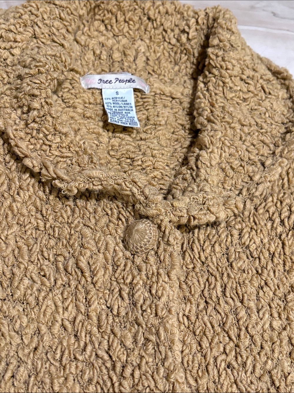Free People Wool Blend Boucle Single Button Cardigan Jacket Small boho festival - Picture 3 of 5